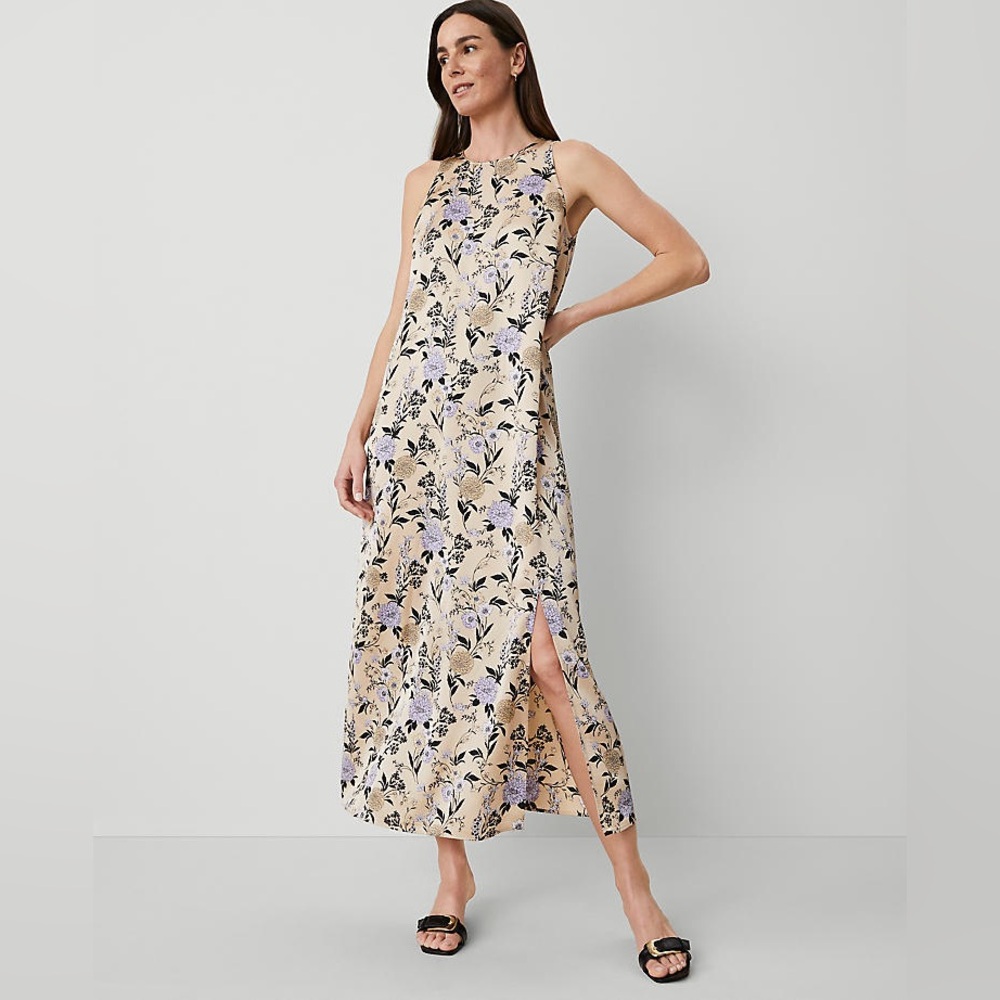 NWT Ann Taylor Size 16 Floral Maxi Swing Dress in Toasted Oat
